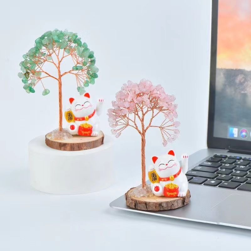 天然黄紫水晶招财猫摆件发财树家居开业桌面可爱车载礼品生日礼物详情2