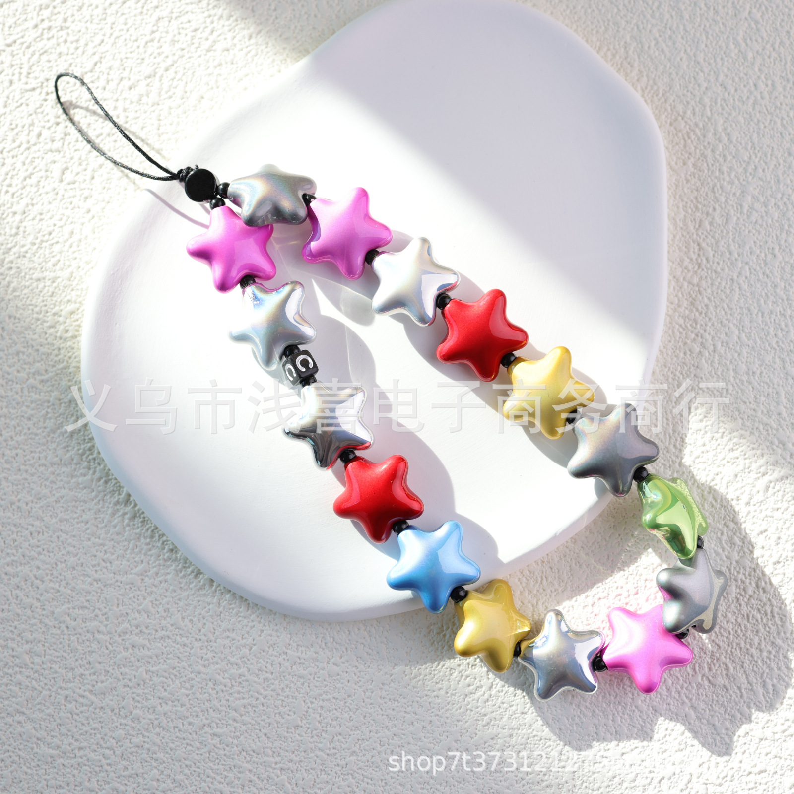 欧美新款网红ins风彩虹手机链电镀金色爱心星星芭比手机挂绳女详情2