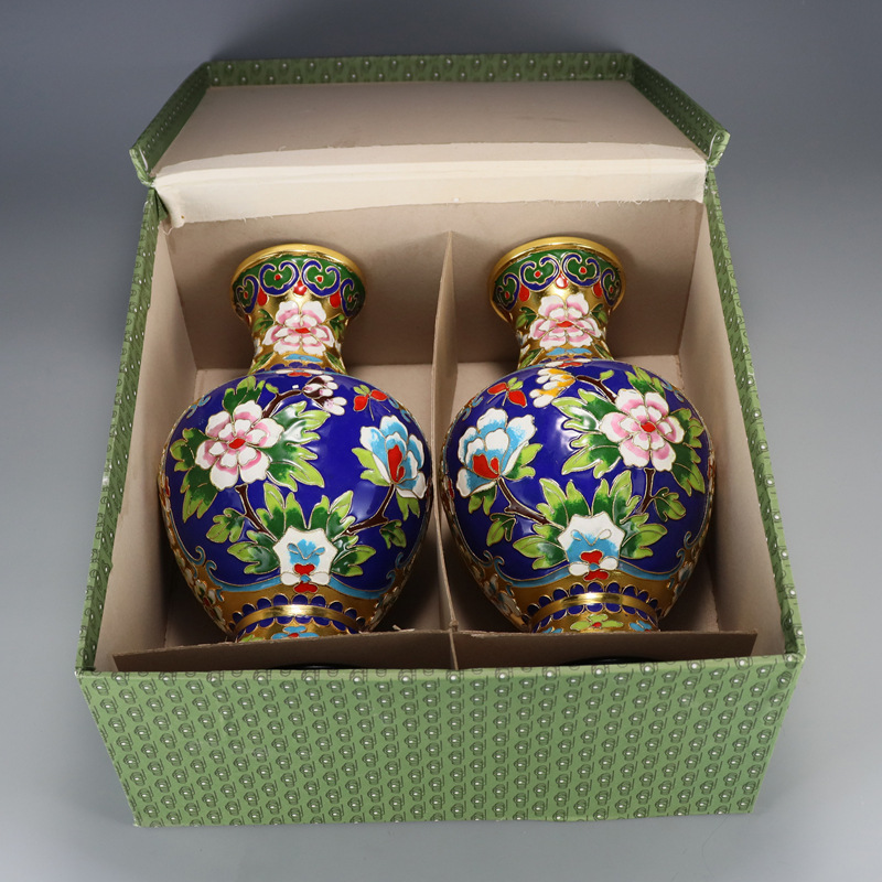 Beijing Jingtai Blue Vase Ornament, craft gift, cloisonne enamel filigree silver blue Flower blooming, auspicious Zhou Ware Lei Vase pic 18
