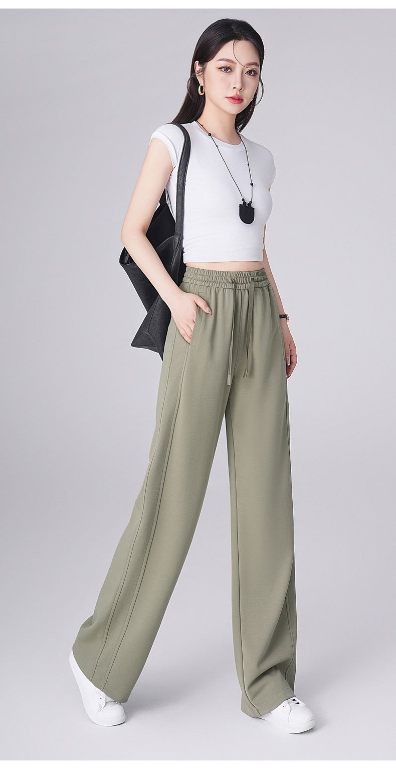 长款窄版阔腿裤女夏季新款抽绳松紧腰时尚休闲裤垂感修身直筒裤详情12