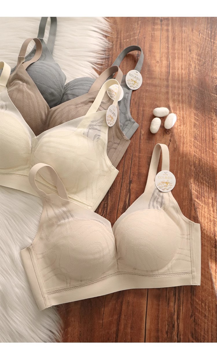 桑蚕丝真丝无痕内衣女小胸聚拢显小收副乳防下垂无钢圈文胸罩秋冬详情3