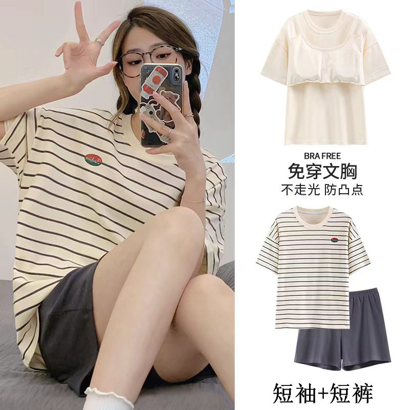 带胸垫睡衣女夏季短袖可外穿家居服两件套装2024新款夏天卡通大码详情9