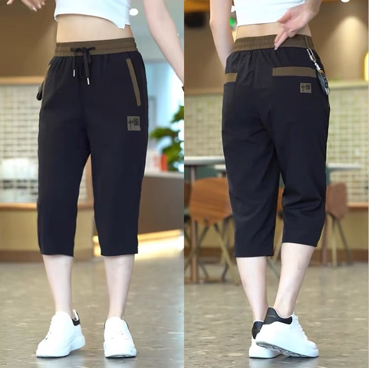 直筒休闲裤女夏季薄款冰丝速干运动裤潮流时尚百搭弹力女士七分裤详情1