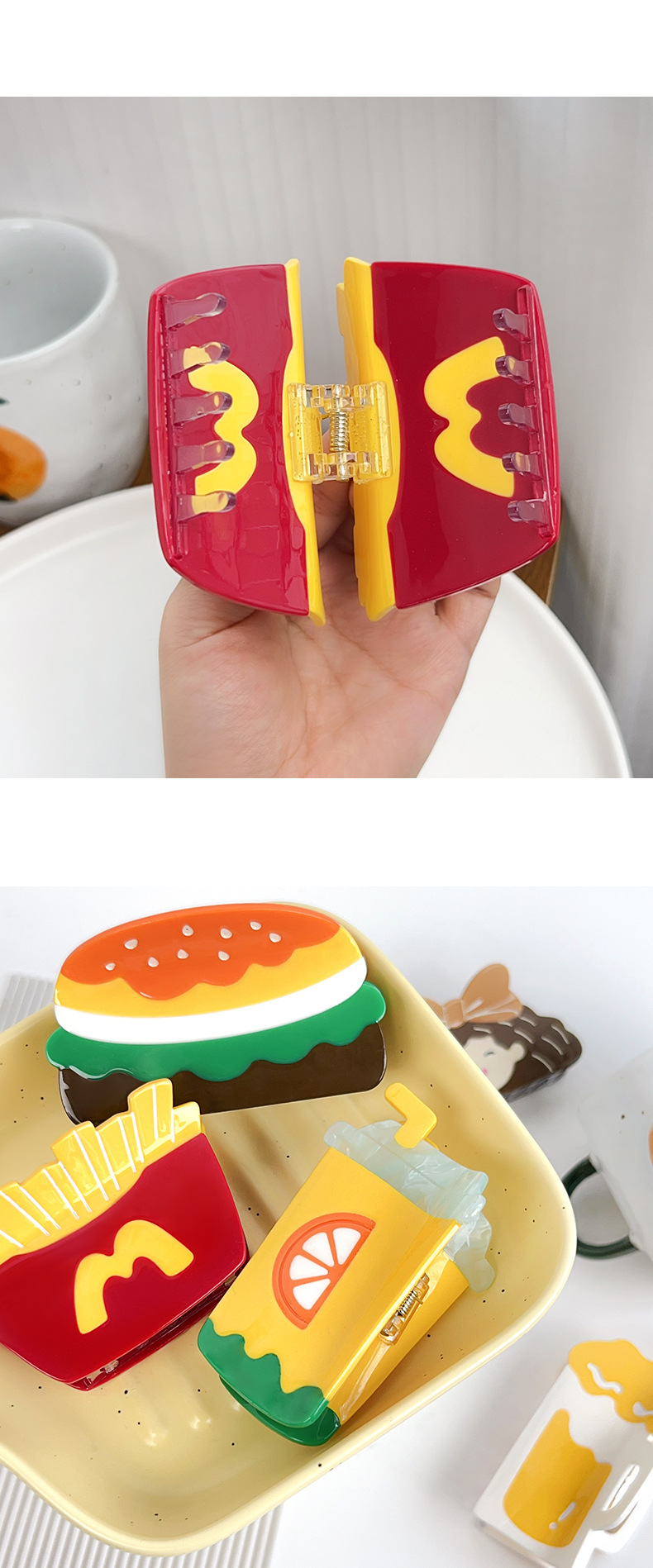 网红新款汉堡包抓夹醋酸发夹可爱夏日水果彩色卡通饰品鲨鱼夹批发详情7