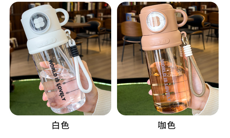 夏季童趣时光塑料杯提绳便携户外运动儿童水杯带刻度学生吸管杯子 pic 11