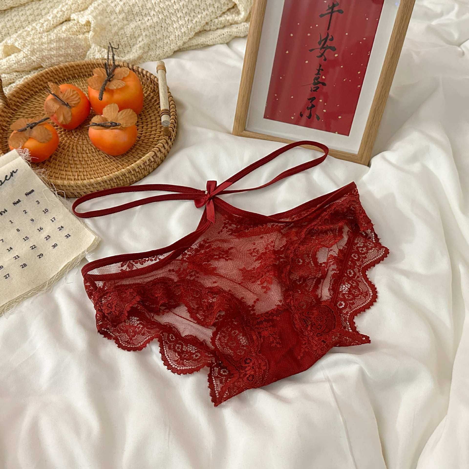 Zodiac year combination ~ Red underwear, lace, sexy ladies, pure cotton, breathable and comfortable triangle pants, New Year underwear pic 11