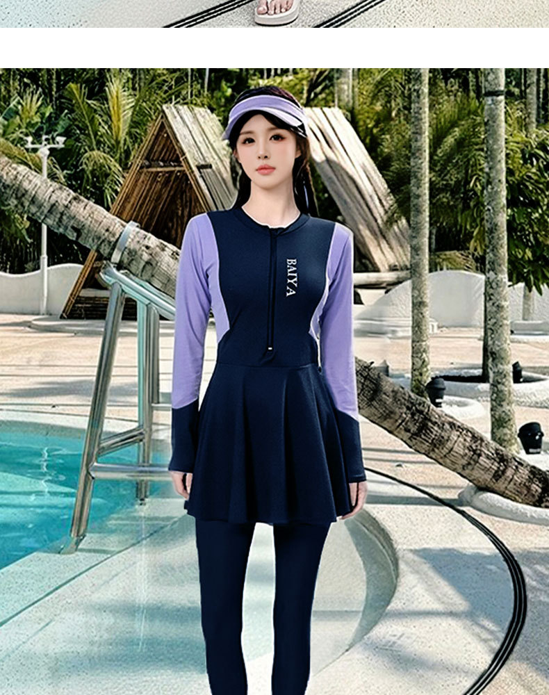 泳衣女款连体长袖独立长裤两件套装运动休闲全身防晒显瘦泳装批发125160详情9