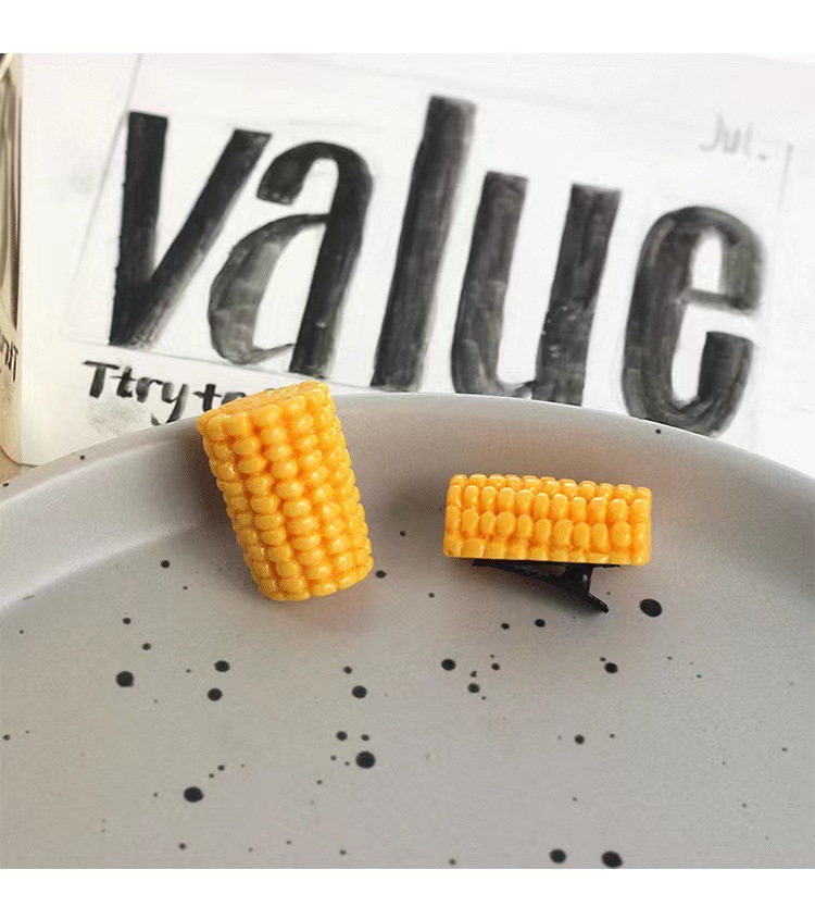 Super cute simulation food mini clips, strange hair clips, funny food, rice, poached eggs, corn and melon seed clips pic 3