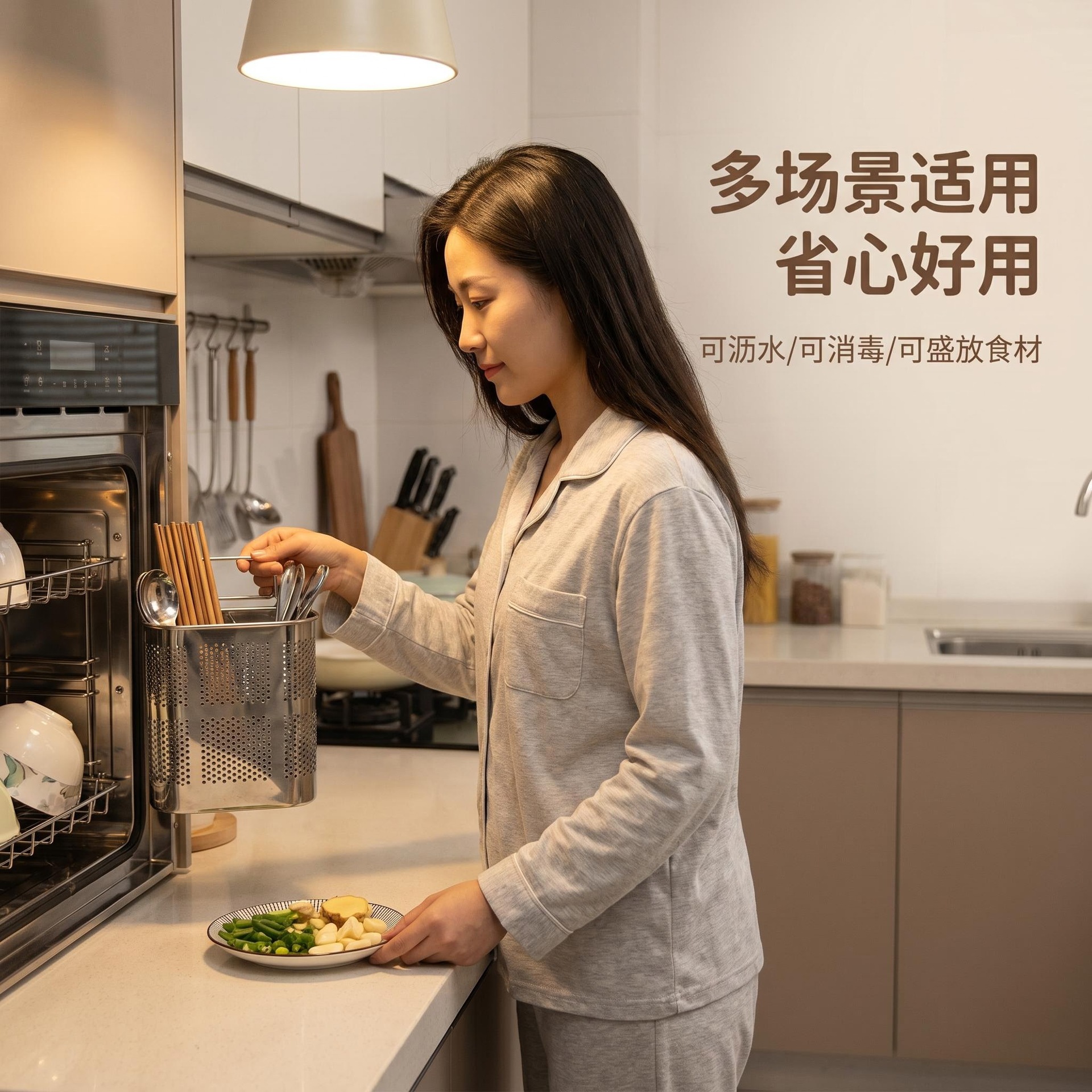 密孔双格筷子筒 不锈钢方形双格筷子筒沥水多功能筷子笼筷子架筷详情5