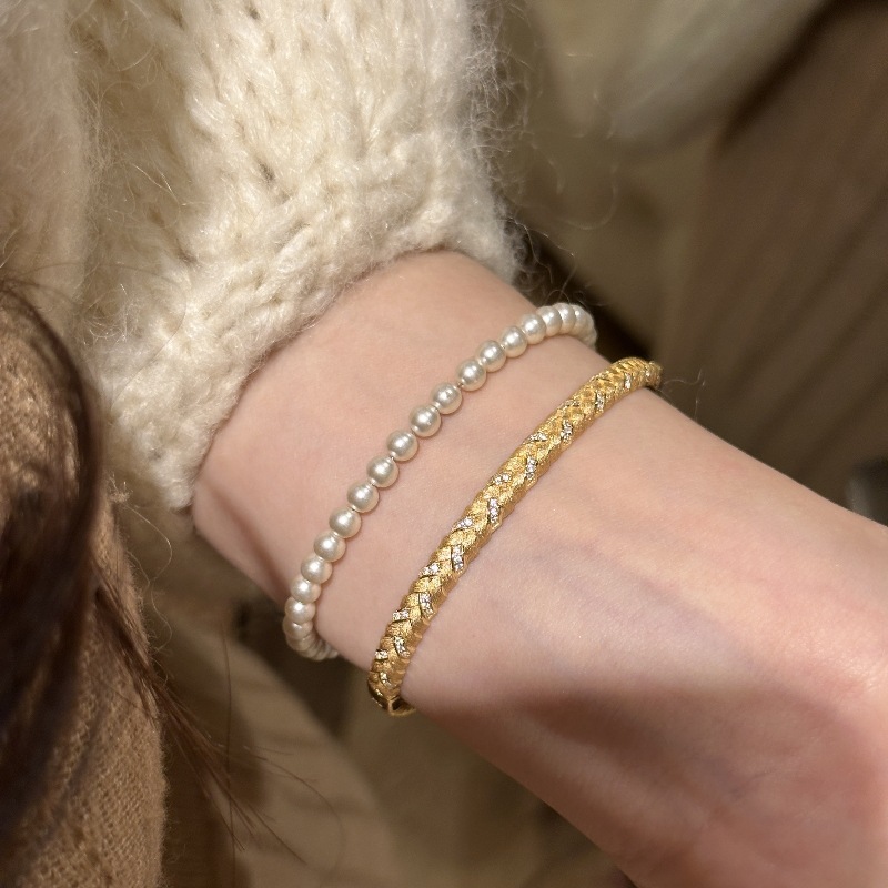 French retro Italian brushed wheat ear woven bracelet, diamond-encrusted, light luxury, exquisite, fashionable and versatile new Chinese style bracelet pic 5