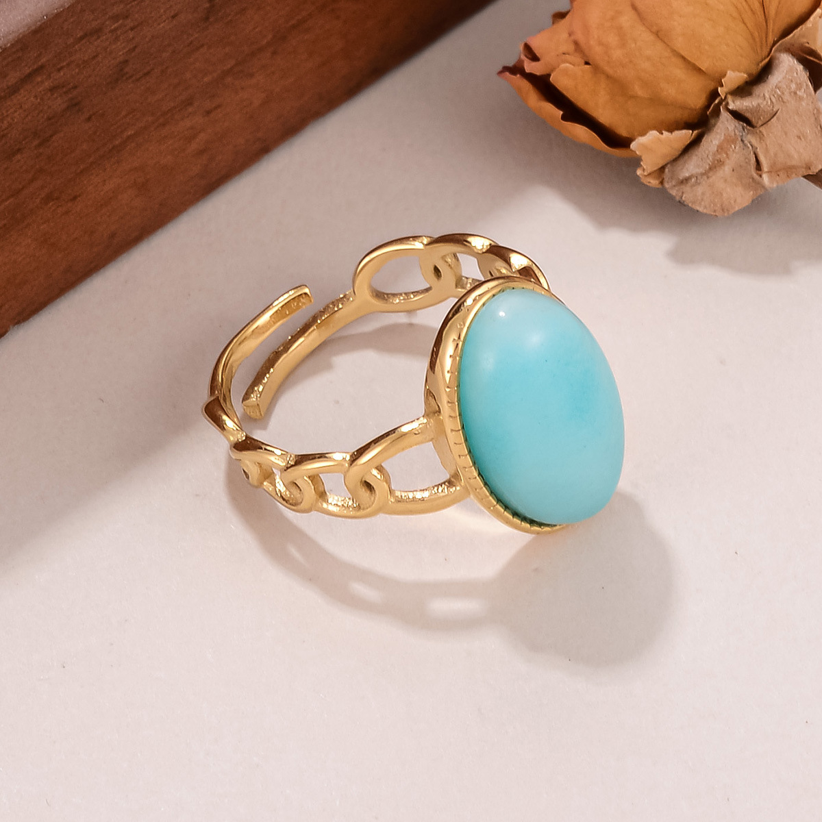 Best-selling stainless steel natural stone rings for women on AliExpress, non-fading titanium steel retro geometric rings for women pic 45