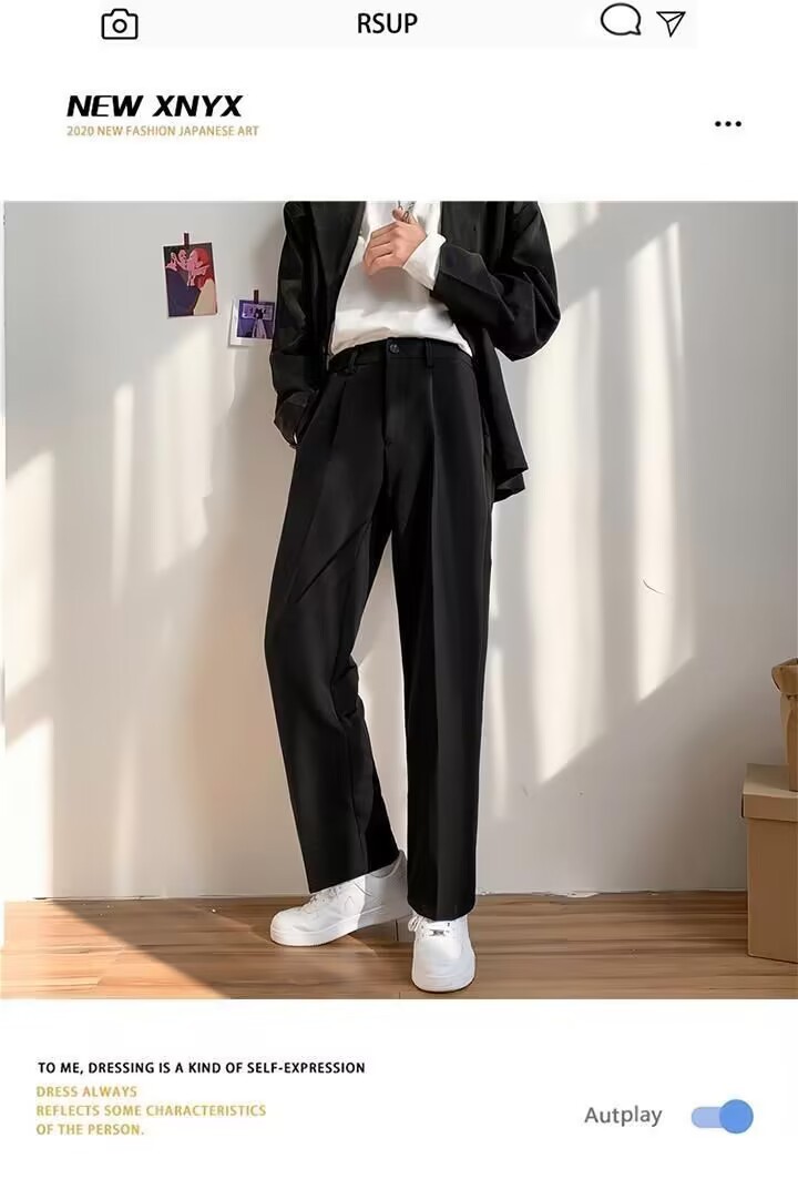 Primavera verano simple recto caída sentido mop pantalones para hombres holgada versión coreana caída sentido pantalones pantalones casuales de pierna ancha vestido formal pic 5