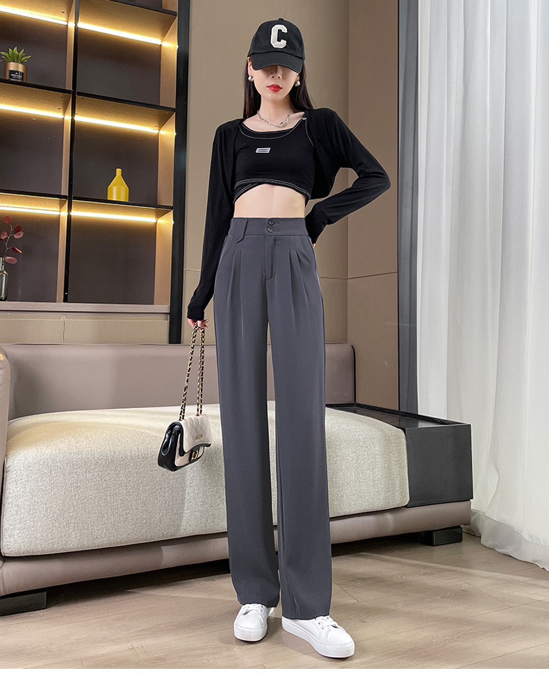 高腰西装裤女2024夏季新款窄版阔腿裤松紧弹力垂感裤子薄款直筒裤详情24