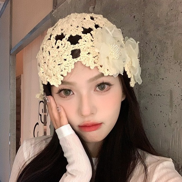 A collection of Japanese-style hand-woven headscarves, thin, hollowed-out woolen hats for women, and retro and artistic knitted hats pic 16
