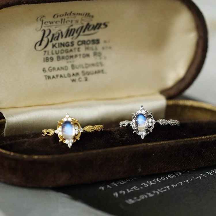 Moonstone plain ring for women, light luxury, niche and high-end feel, adjustable index finger ring, unique retro style open ring pic 13