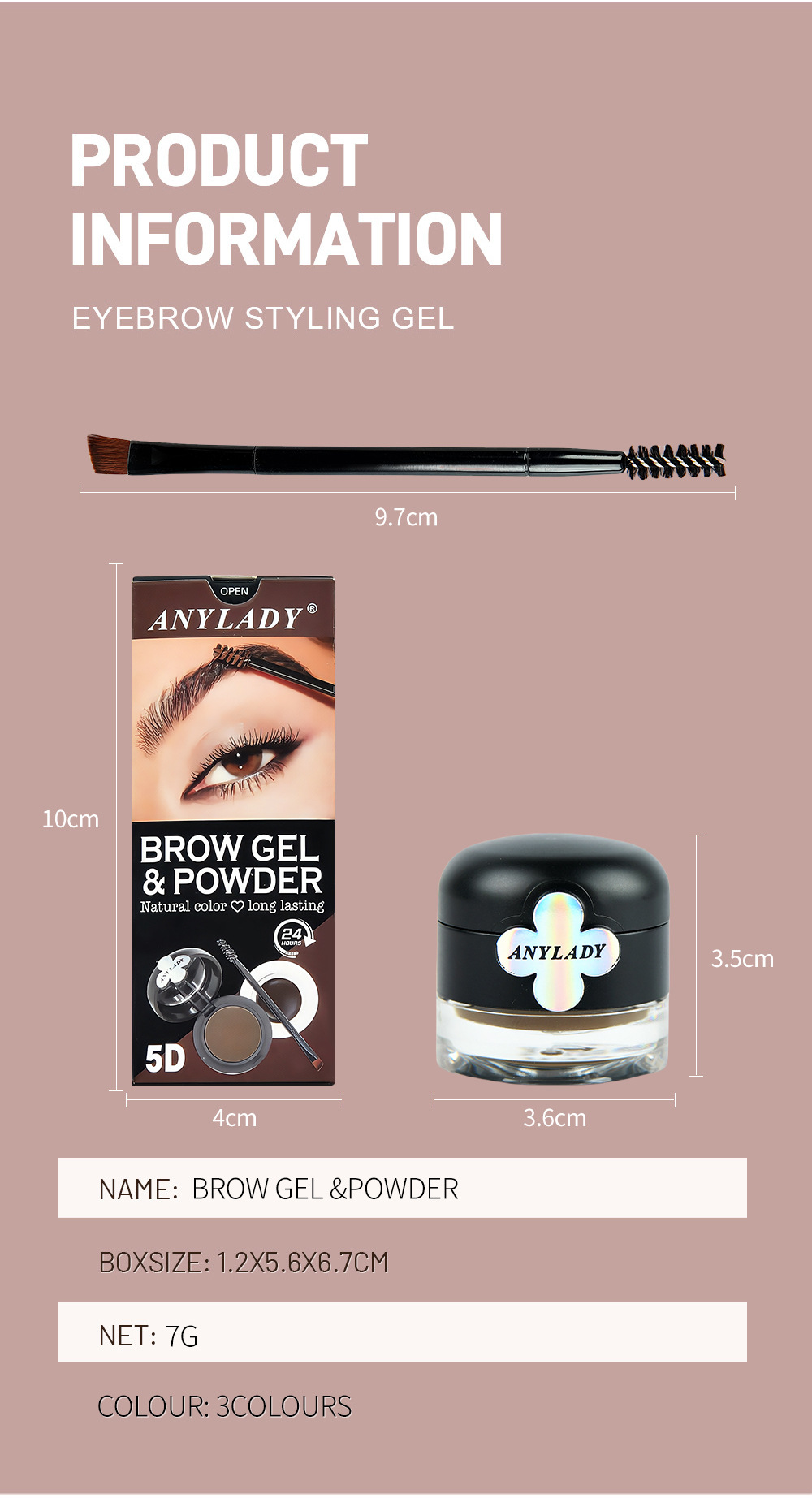 ANYLADY染眉膏二合一持久不晕染显色化妆品欧美跨境三色带刷眉粉详情12