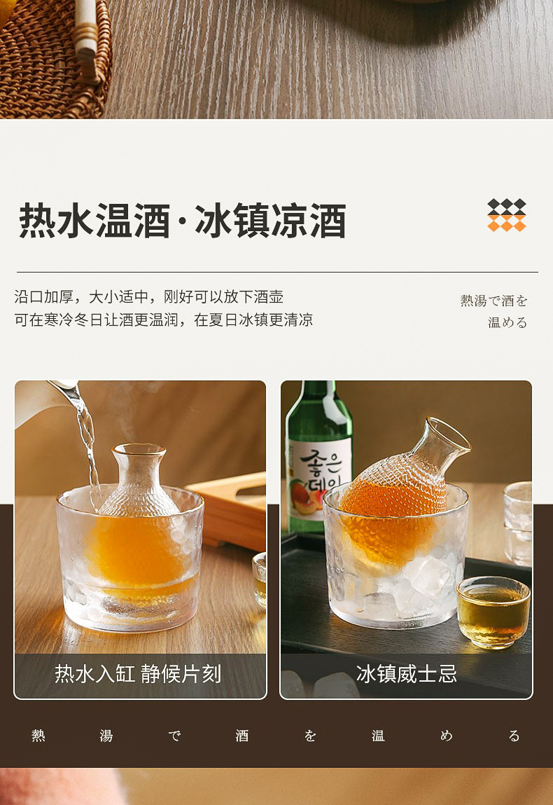 日式锤纹酒杯酒具清酒壶清酒杯玻璃小酒杯家用白酒杯温酒壶套装详情9