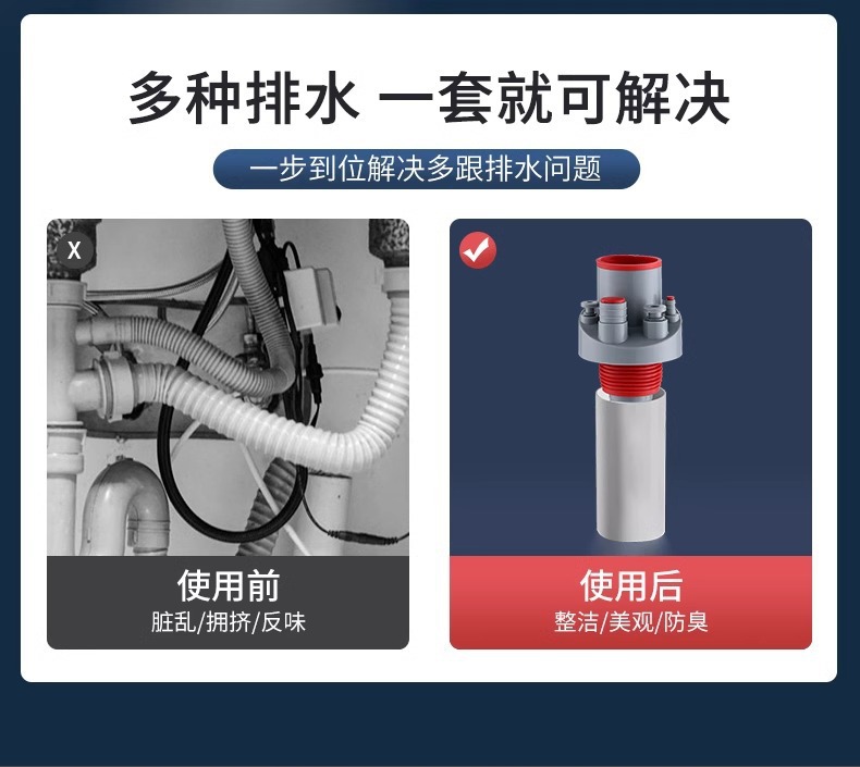 厨房下水管五通集成下水水槽排水管道洗碗机分水净水器多功能接头详情7