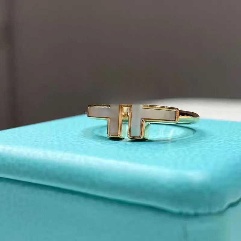 T家双T戒指女天然贝母拼钻v金镀18k小众设计情侣开口对戒厂家直销详情8