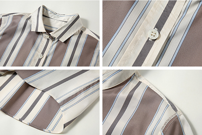 100% silk shirt for women, Spring/Summer 2024 new long-sleeved twill silk digital printed striped long-sleeved ready-to-wear pic 7