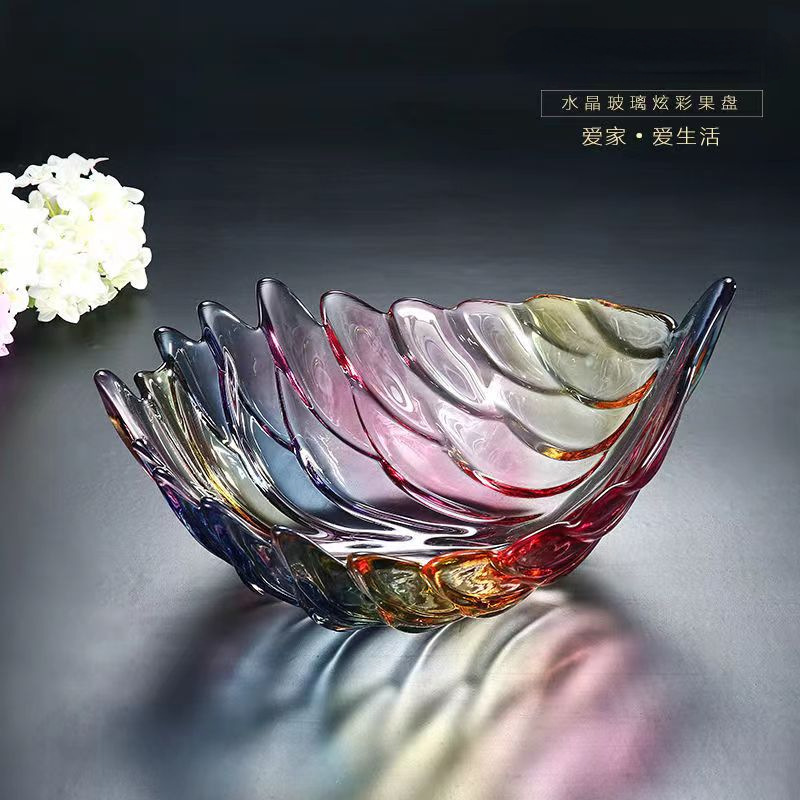 Large Nordic-style crystal glass fruit plate, snack plate, home living room fruit plate, feather fruit pit, candy plate pic 4