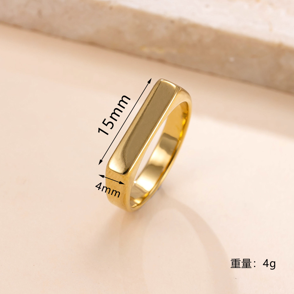 欧美新款不锈钢戒指女 冷淡风切割长方形戒指刻字logo钛钢饰品详情3