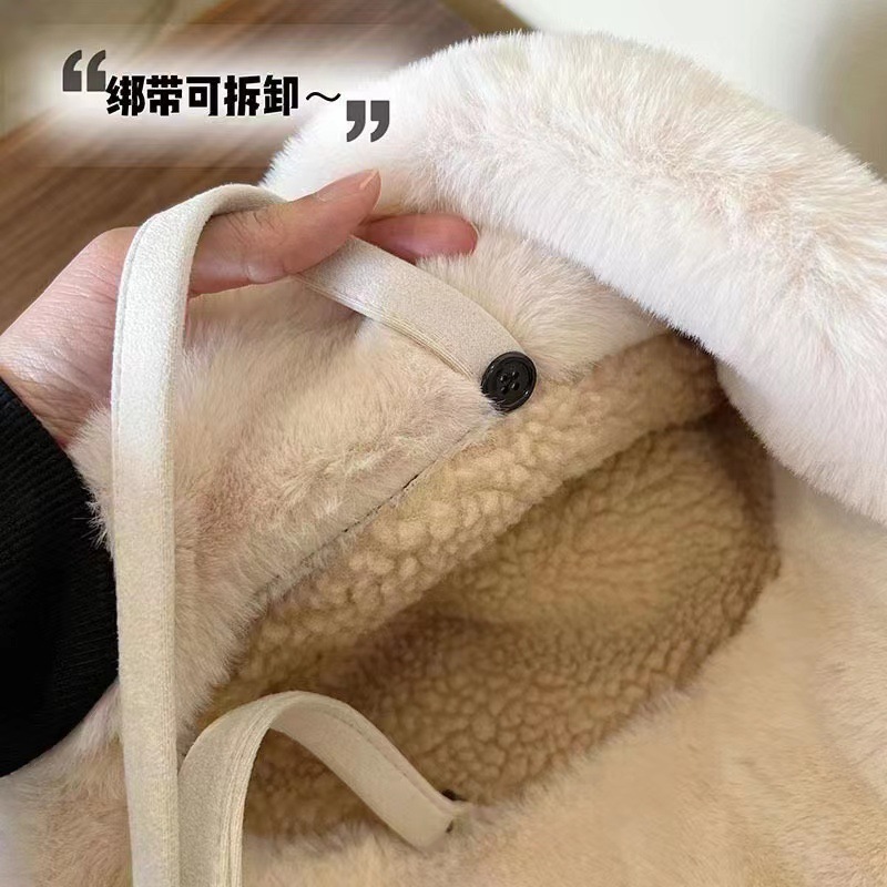 蒙古帽毛绒渔夫帽子秋冬女保暖骑车绑带防风毛茸茸盆帽冷帽毛线帽详情15
