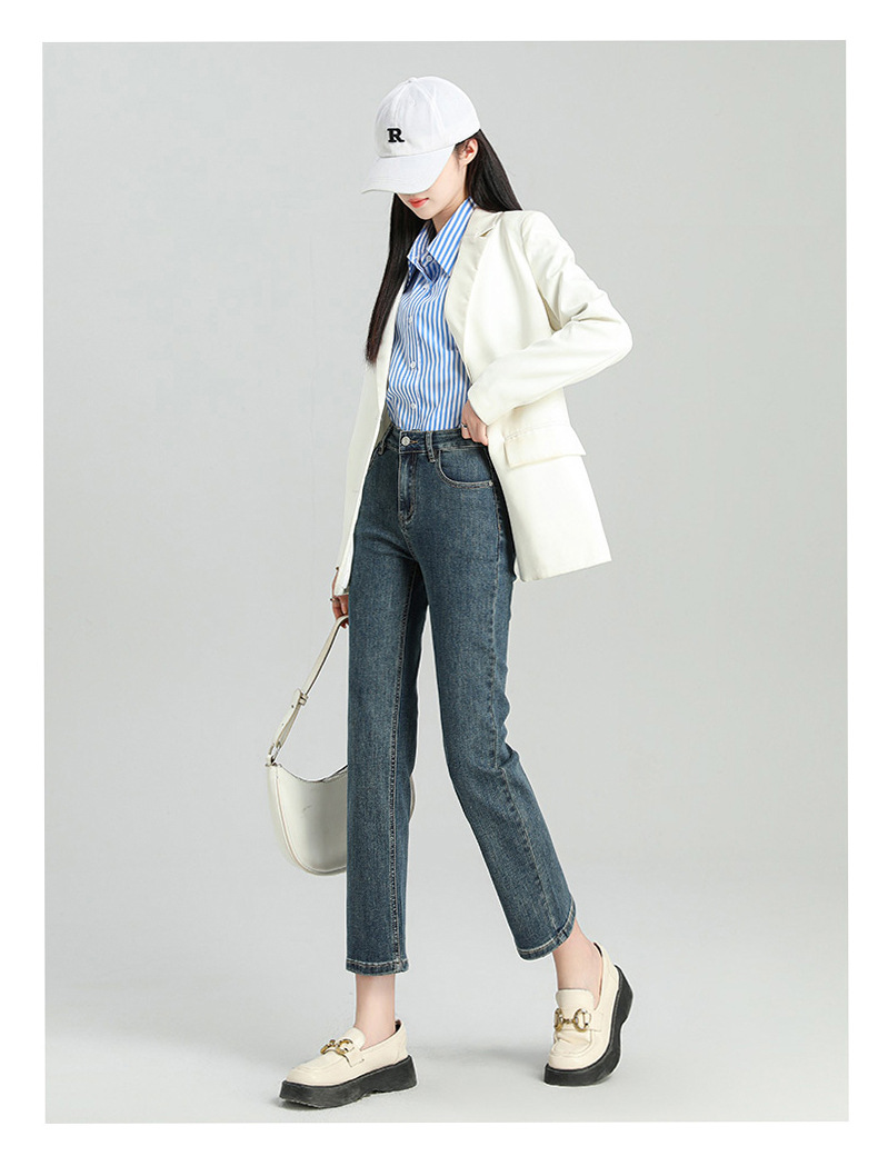 爆款超柔高腰小直筒牛仔裤女2024春季弹力黑色修身窄版烟管法棍裤详情19