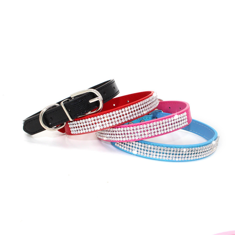 亚马逊宠物项圈闪亮水钻PU狗项圈中小型犬狗脖圈牵引绳详情17