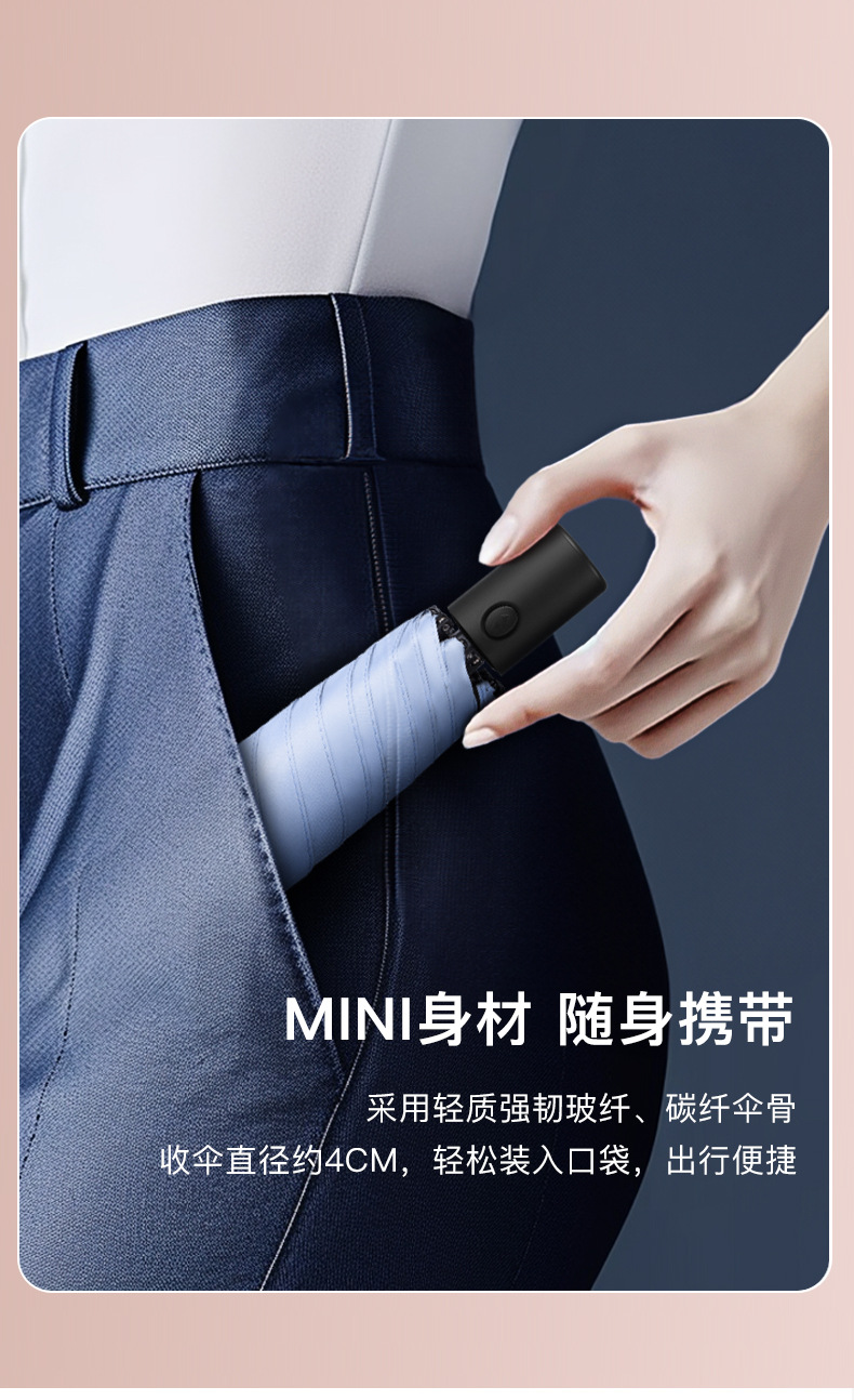 Ultra-light, retractable, safe, anti-rebound, automatic all-weather umbrella, UV-resistant black rubber sun protection and shading sun umbrella pic 4