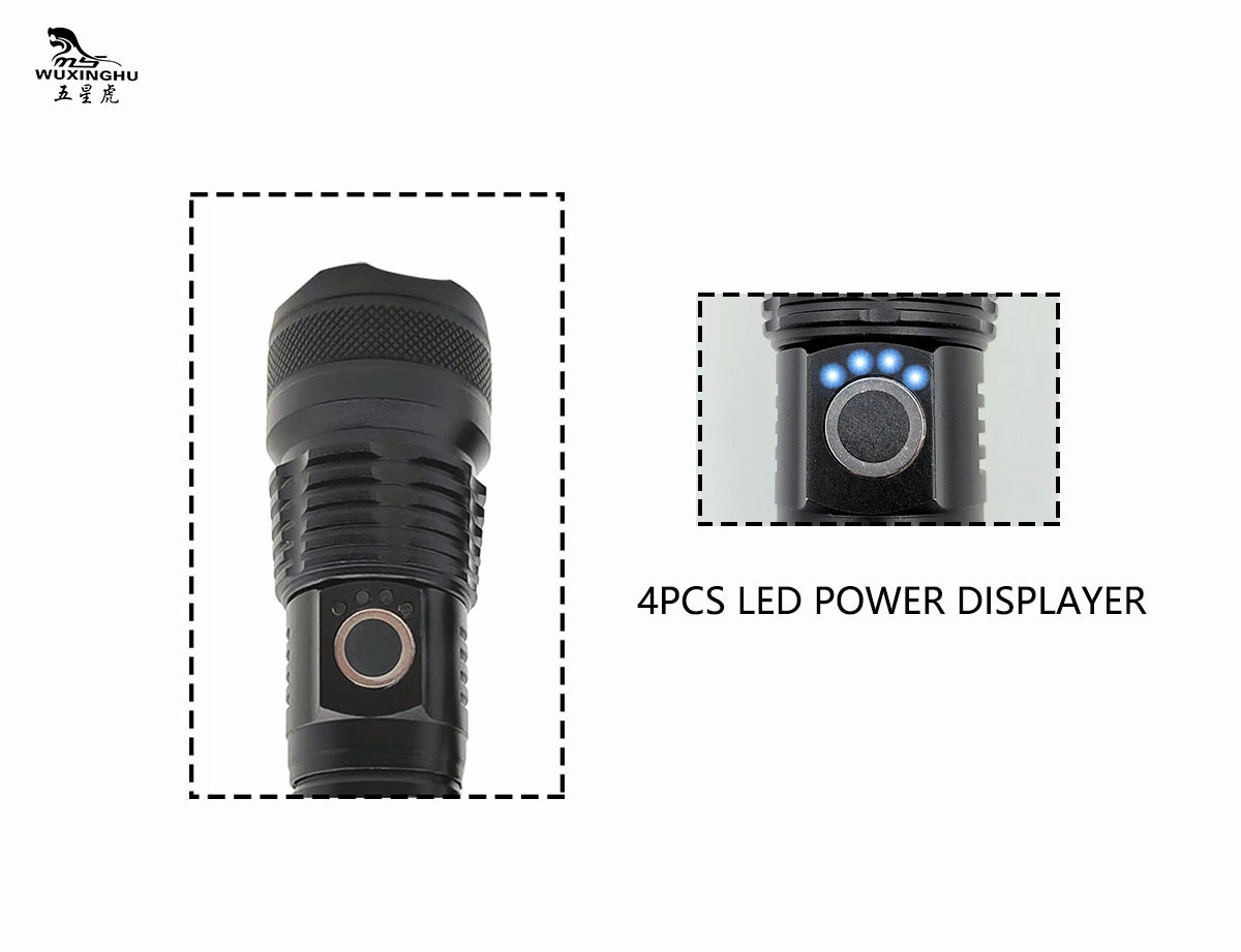 新款X71P50铝合金强光手电筒TYPE-C充电伸缩调焦电量显示手电筒详情7