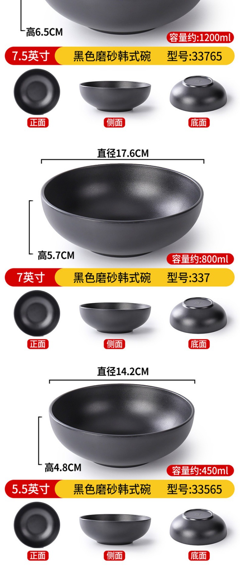 Melamine hot pot large bowl, imitation porcelain black bell mouth bowl, special bowl for Japanese noodle shops and restaurants, rice noodle soup with snails, bamboo hat pic 13