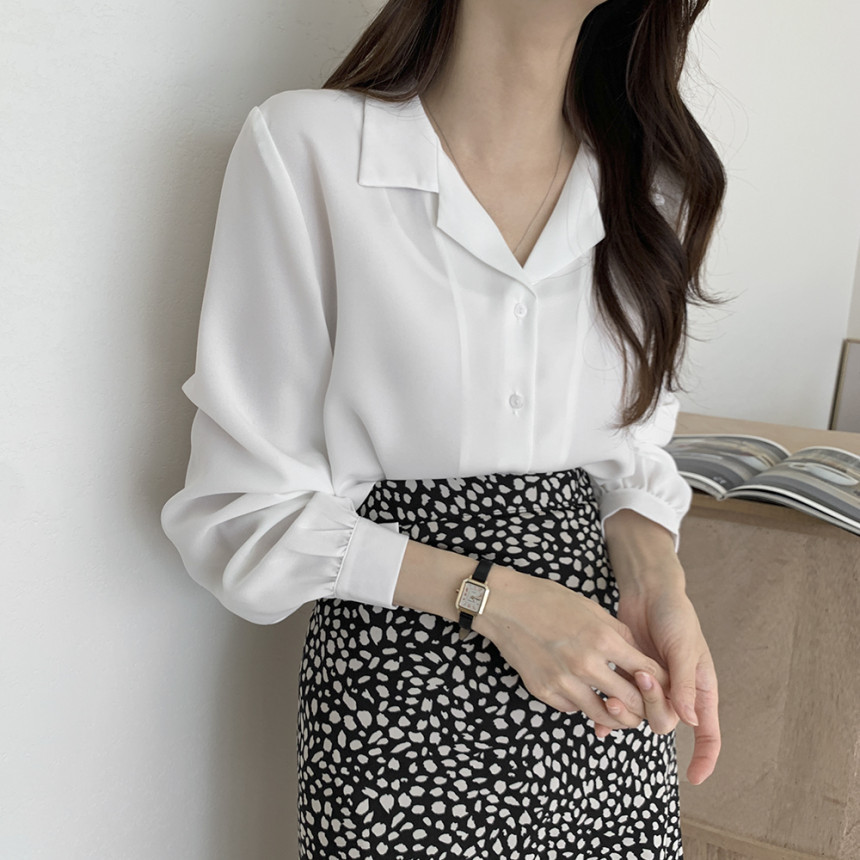 Korean chic2025 Spring/Summer simple solid color elegant suit collar chiffon shirt, French gentle long-sleeved shirt for women pic 18