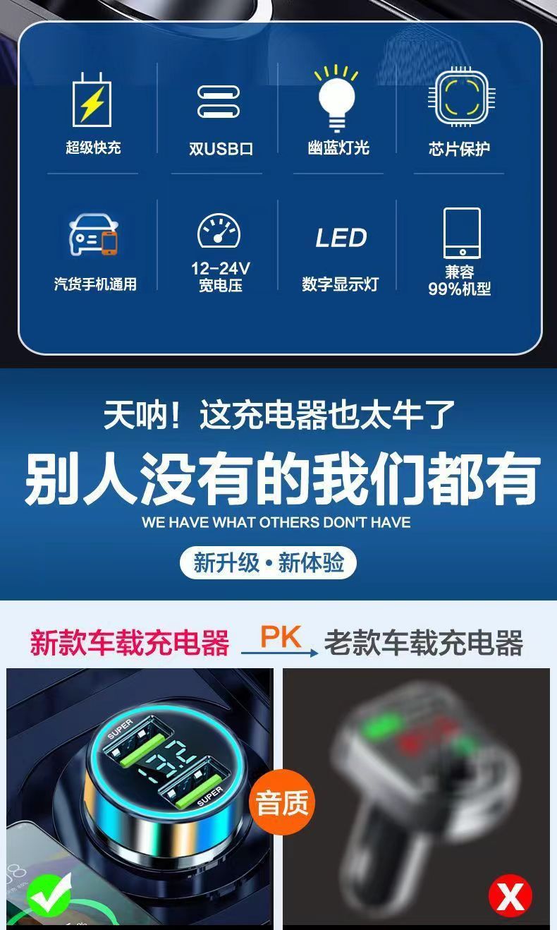 车载充电器超级快充头双闪充120W极速充电数显测压手机充电器详情3