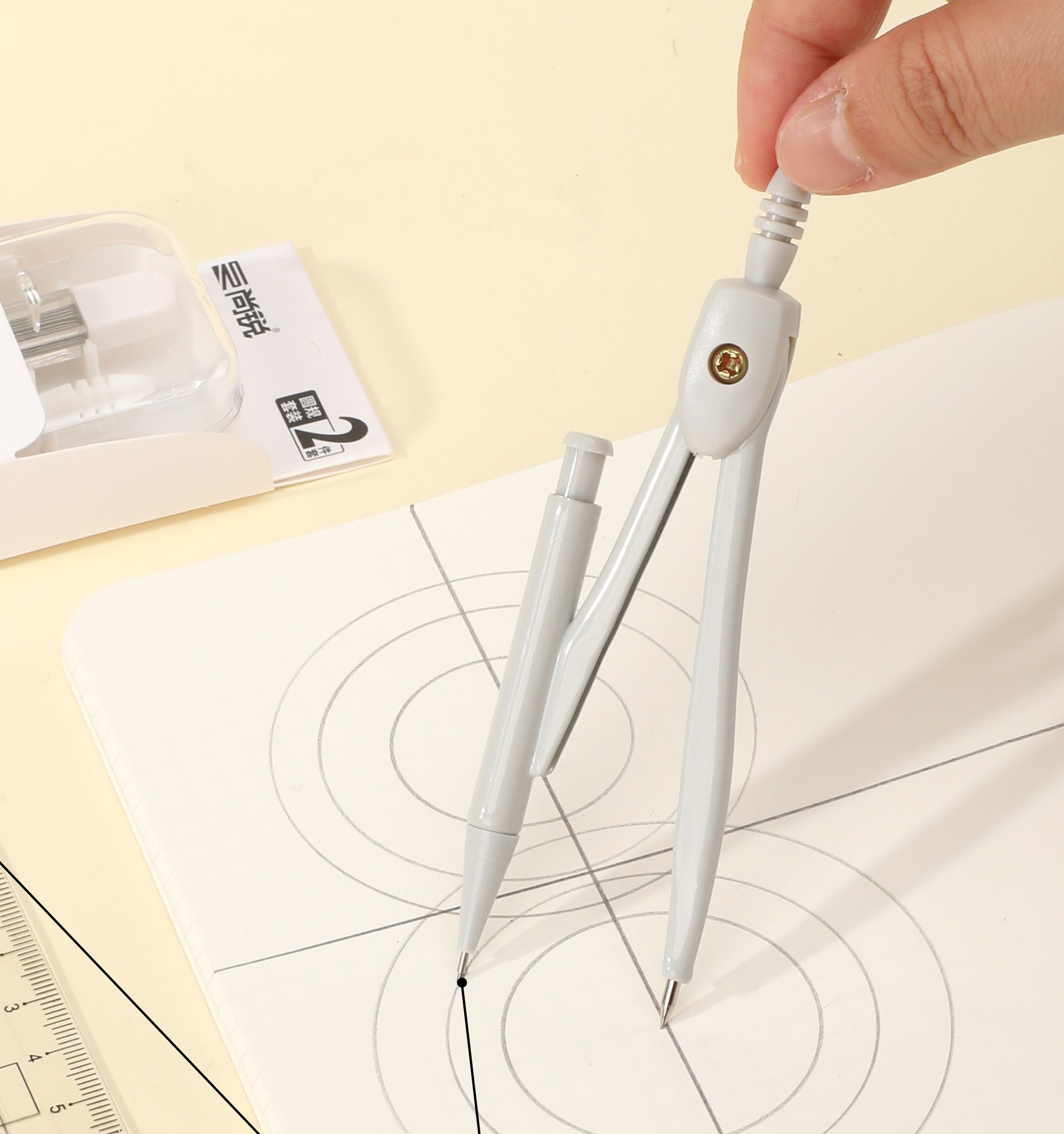 Student compass metal compass set 2B lead core student supplies Student drawing tools for junior high school students pic 3