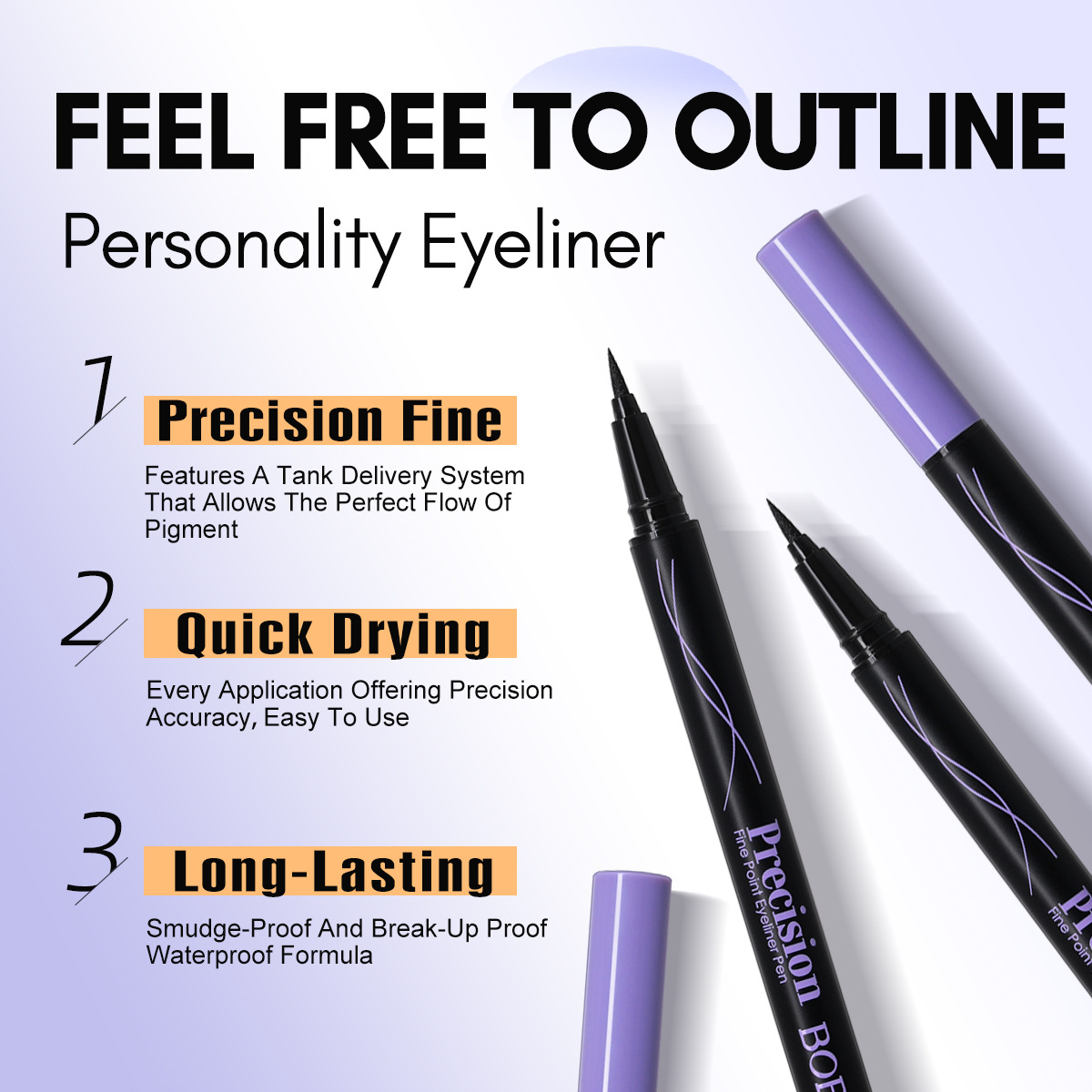 Cross-border bob smooth and long-lasting eyeliner pen, waterproof, non-smudge, long-lasting, quick-drying beginner eyeliner liquid pen, extremely fine for women pic 3