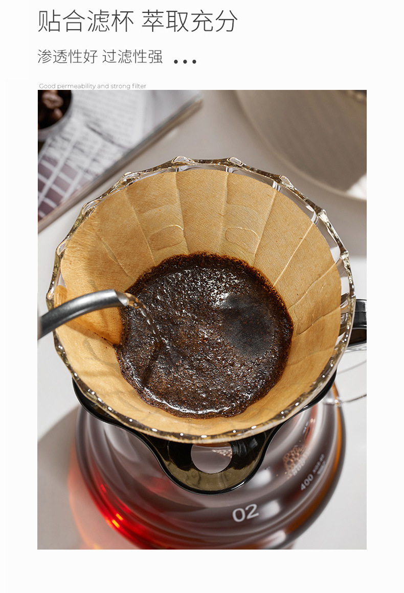 Original wood pulp V-shaped coffee filter paper V60 filter cup coffee drip filter paper in stock, coffee filter paper box pic 4