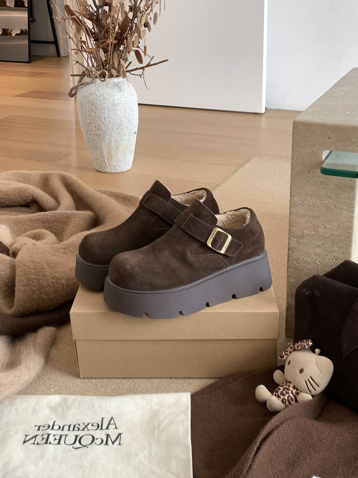 MARCO&JOYCE厚底增高勃肯鞋女冬季新款加绒松糕一脚蹬乐福鞋单鞋详情17