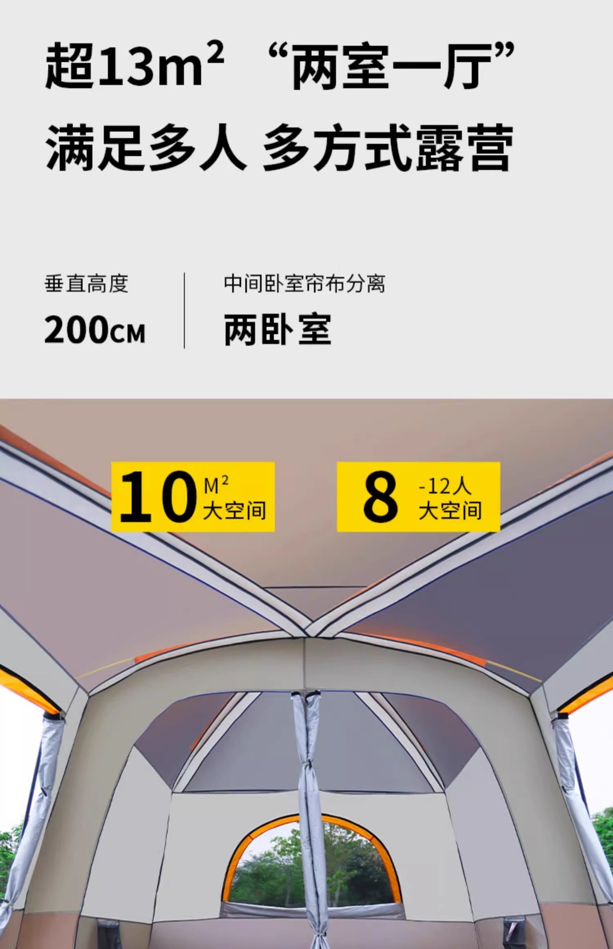 帐篷户外二室一厅大空间露营装备野营便携式折叠防晒防雨公园野餐详情6