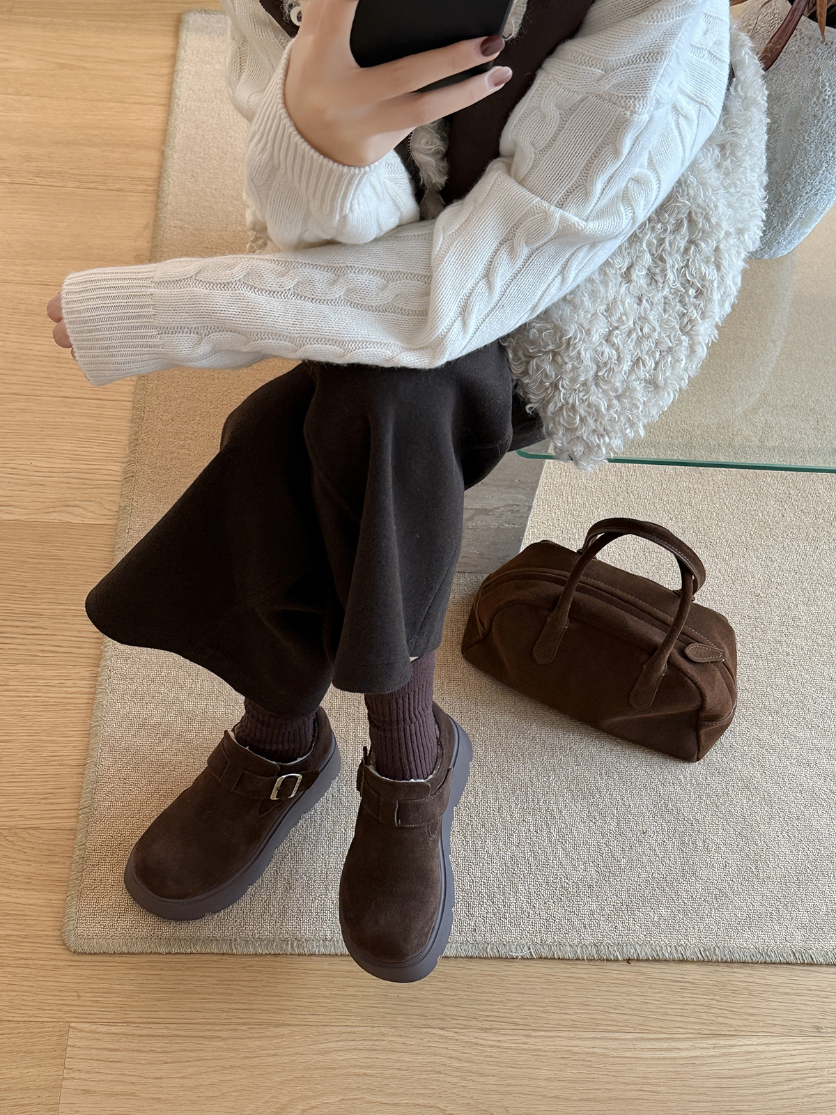 MARCO&JOYCE厚底增高勃肯鞋女冬季新款加绒松糕一脚蹬乐福鞋单鞋详情31