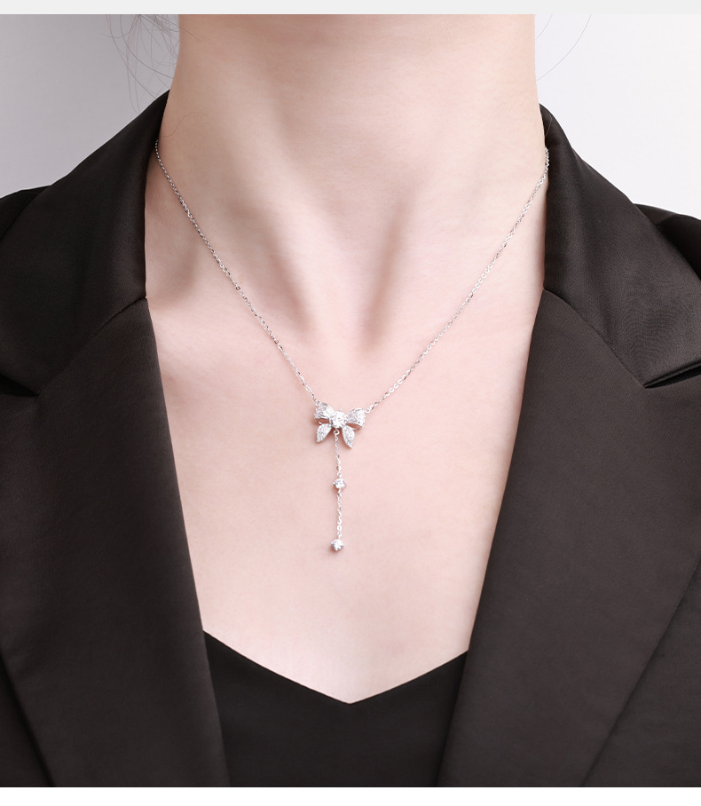 Sterling silver necklace, tassel bow necklace, accessory, high-end and elegant, ins style sweater chain, new accessory necklace pic 17