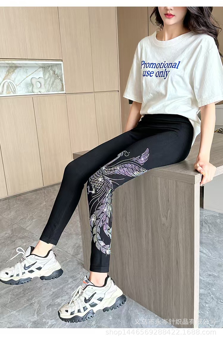 龙凤烫钻打底裤莫代尔高弹力裤高腰提臀运动健美裤铅笔裤秋冬加绒详情19