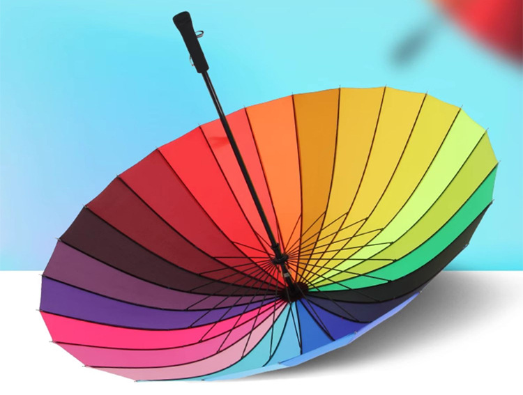 24骨雨伞彩虹直杆长柄伞大号超大抗风双人暴雨商务配色logo大伞详情19