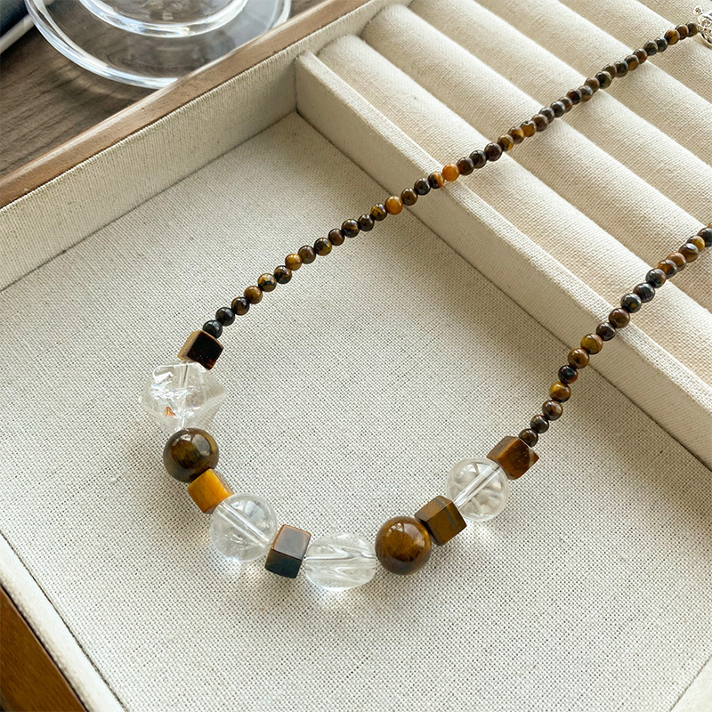 混搭圆珠天然原石手链白水晶玛瑙虎眼石多宝项链叠戴百搭手串简约详情8