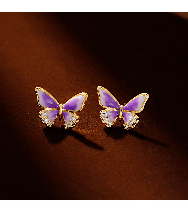 Hyacinth original design enamel drop glaze taro purple butterfly stud earrings ins Small, elegant, sweet and light luxury commuter earrings for women pic 2