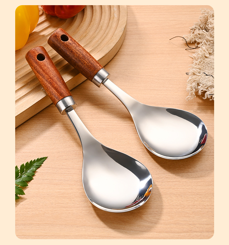 厂家加厚不锈钢饭勺子不粘米饭的饭勺木柄立体家用耐高温套餐勺子详情20