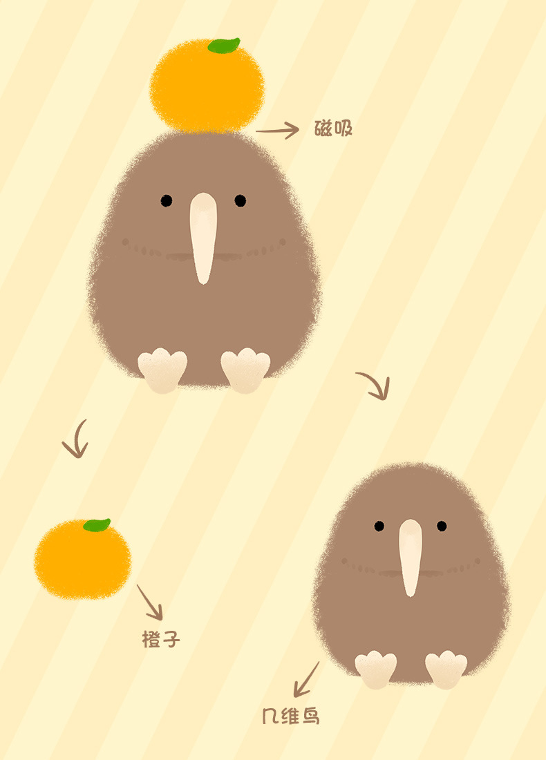多爱原创磁吸橙子几维鸟毛绒小号玩具公仔可爱卡通治愈系玩偶批发详情1