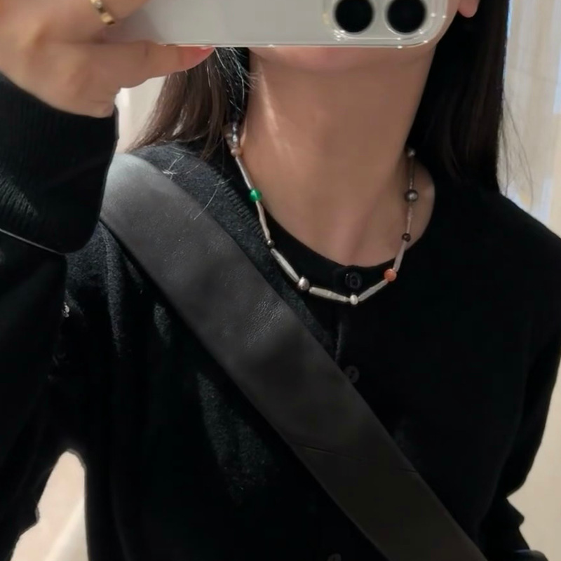 欧美轻奢高级小众设计天然珍珠搭配天然石串珠锁骨链个性精致时尚详情12