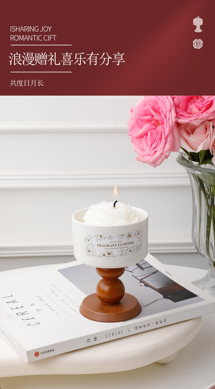 Camellia high-end scented candle gift box, retro ceramic cup wax, niche atmosphere, wedding and birthday gift pic 5