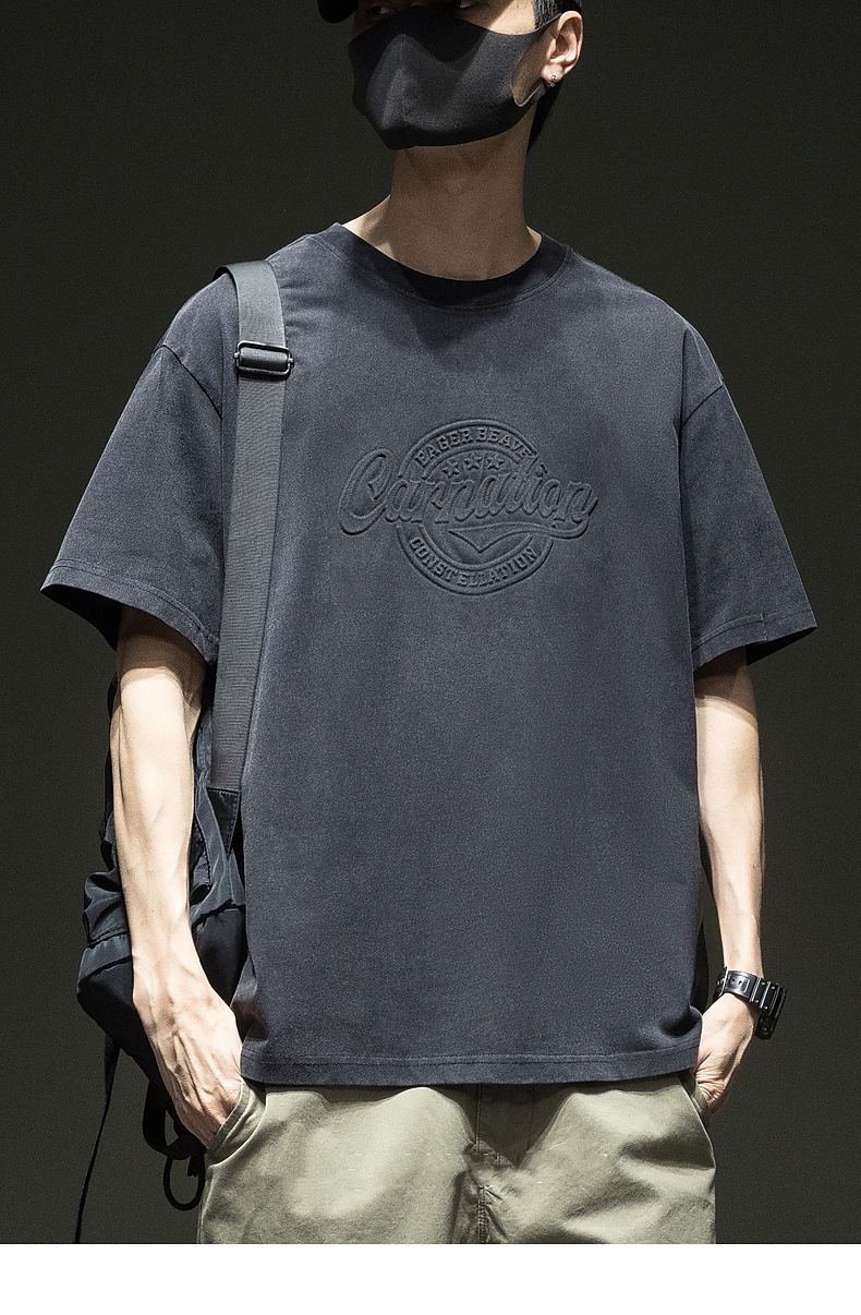 American trend round-neck T-shirt for men, summer new style, steel stamp pattern, loose, large-sized, pure cotton, comfortable and casual short-sleeved pic 9